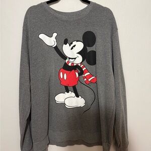 Disney Men's Gray Crewneck with Red Mickey Graphic